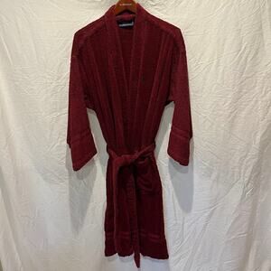 VTG 80s Ralph Lauren Bath Robe Belted Burgundy Green Pony One Size